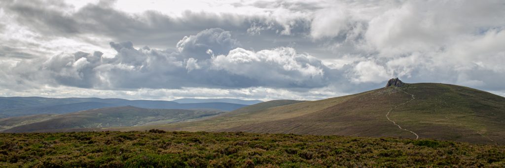Panorama of Clachnaben in Aberdeenshire from the unusual vantage point of Mount Shade